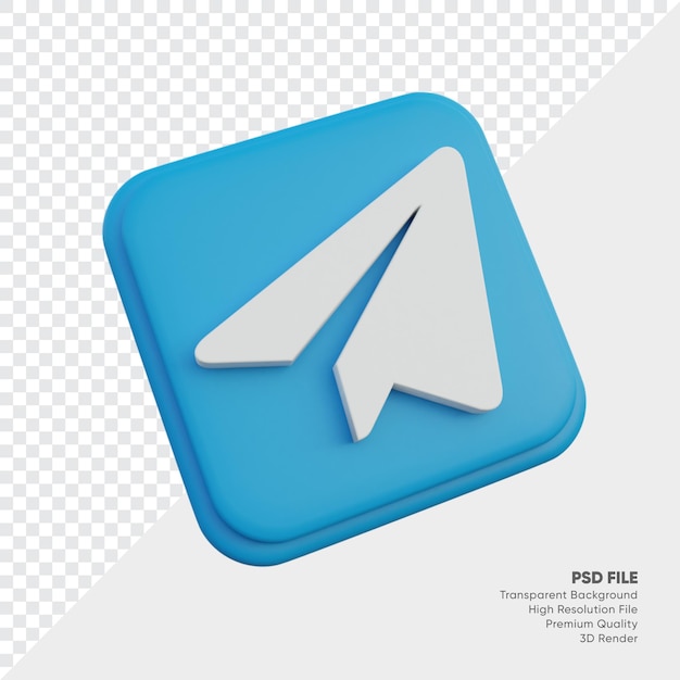 Telegram isometric 3d style logo concept icon in round corner square isolated