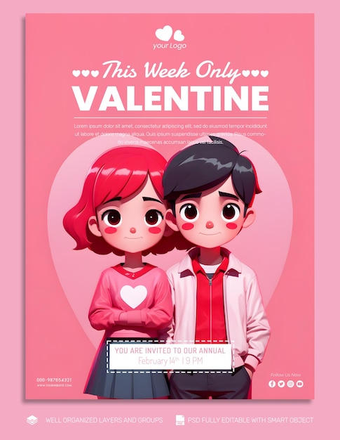 PSD template banner and flyer valentine day social media post