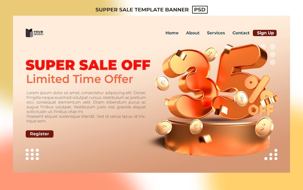 Template banner super sale discount 15 percentage with discount element coin currency, gold style