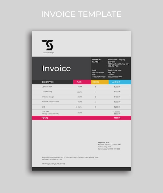 PSD a template for a company invoice.