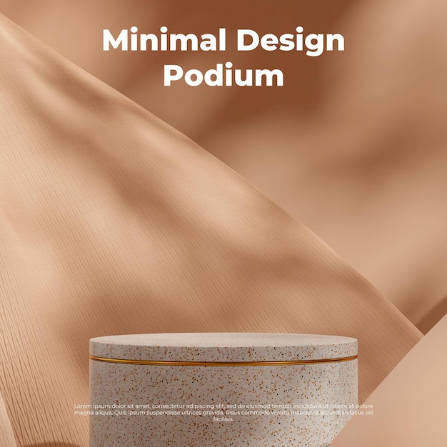 template mockup natural terrazzo podium in square brown cloth and wall background 3D image render