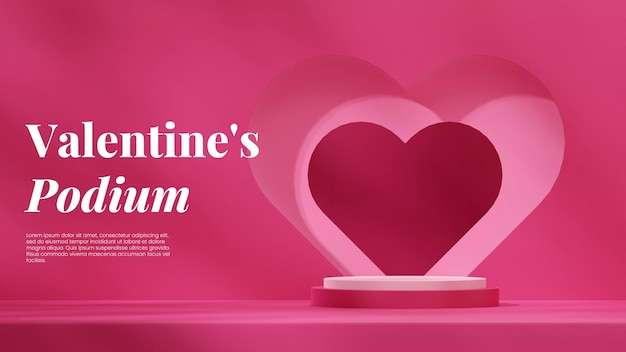 template mockup round white and pink podium in landscape heart shaped hole in the wall rendering 3d