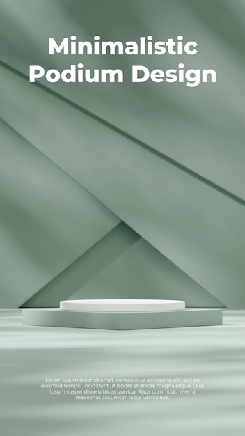 Template mockup of white and green podium in portrait with triangle geometrical shape 3d rendering