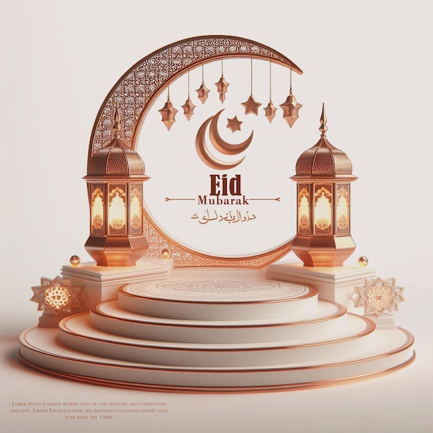 Template for muslim holiday banner with arabic calligraphy Eid al Adha Crescent on podium