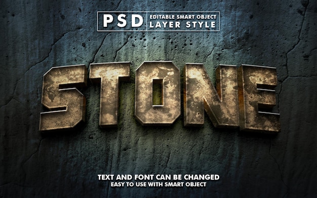 Template of stone 3d realistic text effect premium psd