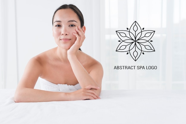 Template with woman posing at spa 