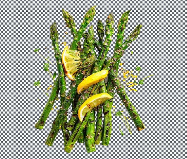 PSD tempting grilled asparagus with lemon zest isolated on transparent background