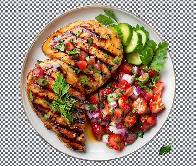 Tempting Grilled chicken with strawberry salsa isolated on transparent background