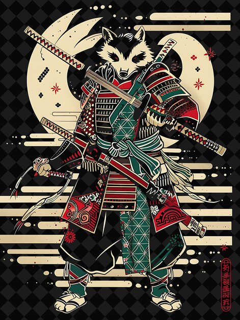 Tenacious Badger Samurai Portrait Carrying a Naginata in a D Illustration Animal Warrior Character