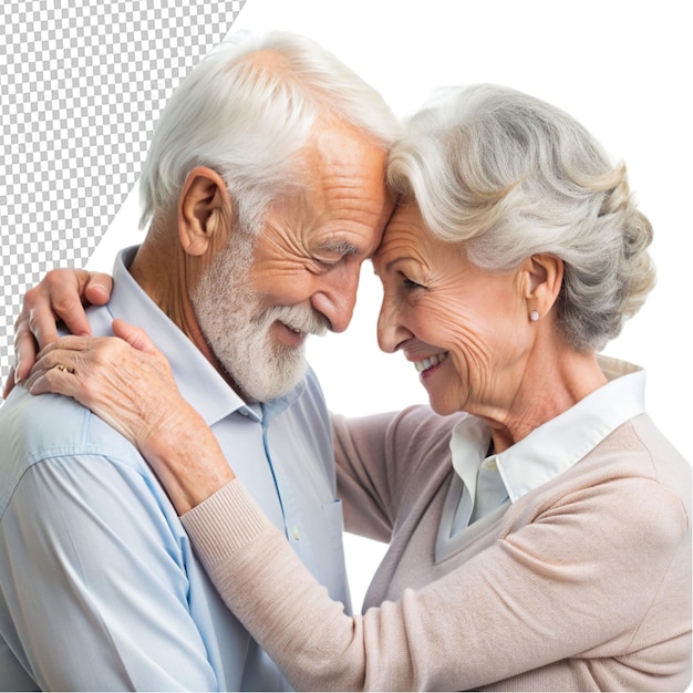 PSD tender moments of elder couple on transparent background