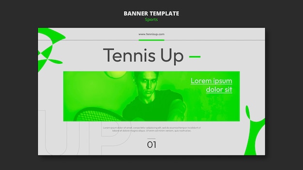 Tennis game horizontal banner template with neon green style