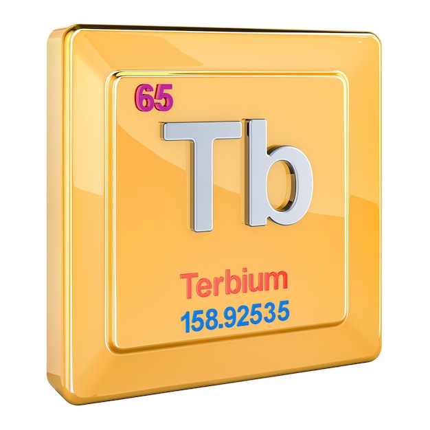 PSD terbium tb chemical element sign with number 65 in periodic table 3d rendering isolated on transparent background