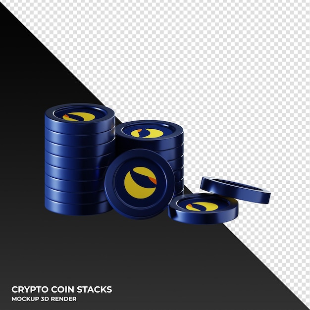 Terra Classic LUNC coin stacks cryptocurrency 3D render illustration