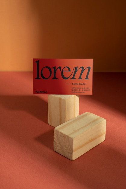 PSD terracotta color business card mock-up with shadows