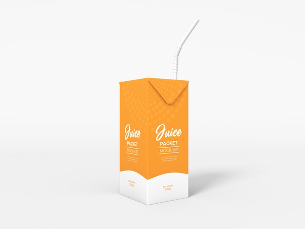 Tetra juice packet with straw mockup