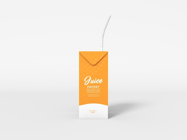 Tetra juice packet with straw mockup