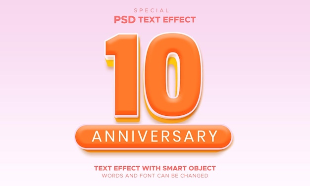 Text effect 10 years anniversary celebration logo template design element with yellow color age