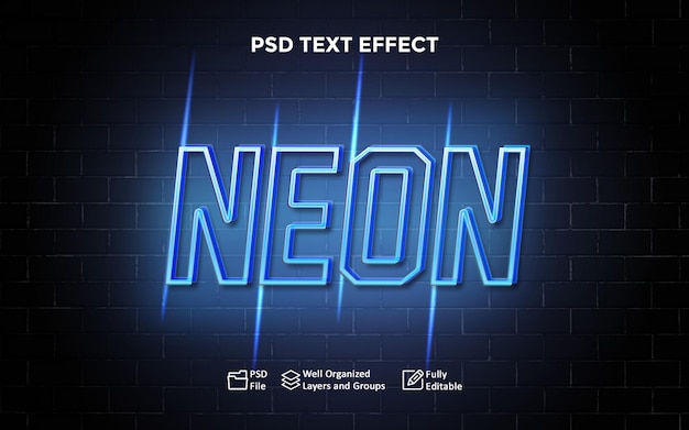 text effect neon blue light