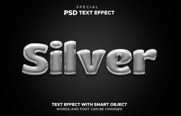 Text effect silver smart object editable