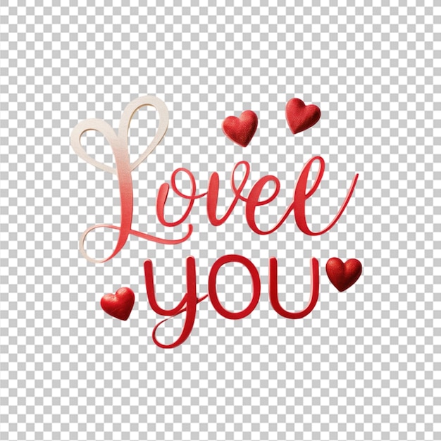 PSD text love you valentine day on transparent background