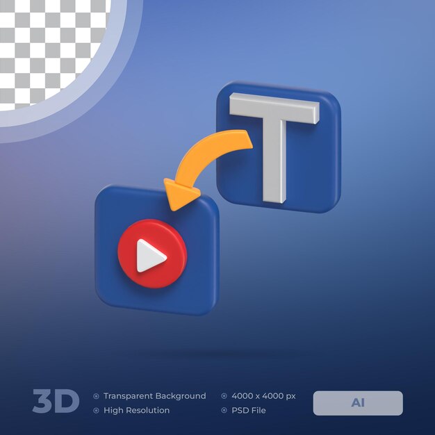 Text To Video Converter 3D Icon Artificial Intelligence Model with Transparent Background