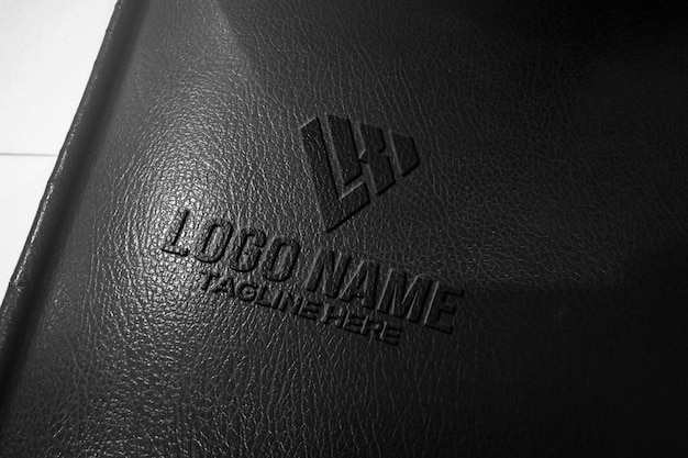 texture logo mockup on black leather