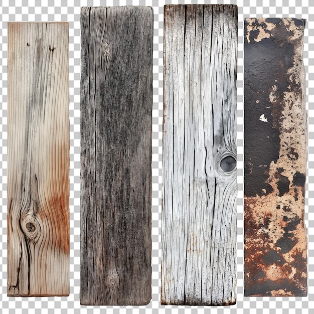 PSD textured wooden panels variety on transparent background