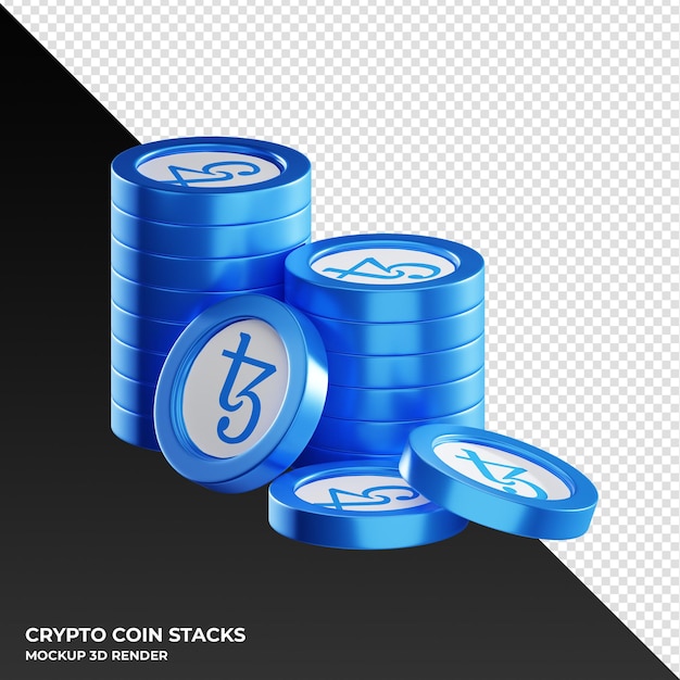 Tezos XTZ coin stacks cryptocurrency 3D render illustration