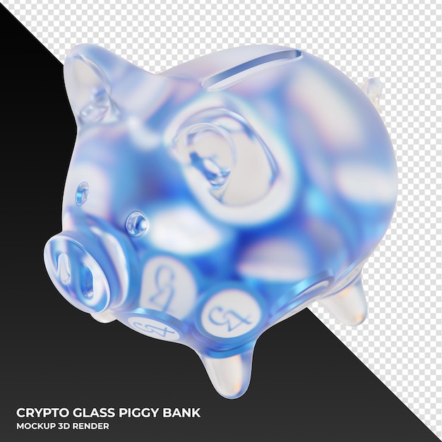 Tezos XTZ Glass piggy bank with crypto coins 3d illustration