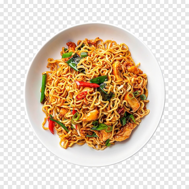 PSD thai style noodles in a plate isolated on a transparent background generative ai