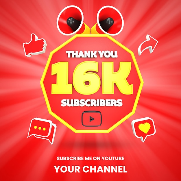 Thank you 16k youtube subscribers celebration 3d render isolated