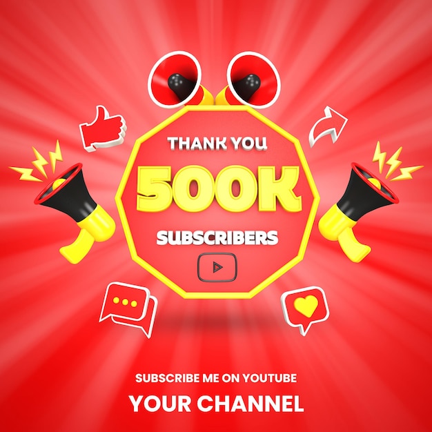 Thank you 500k youtube subscribers celebration 3d render isolated