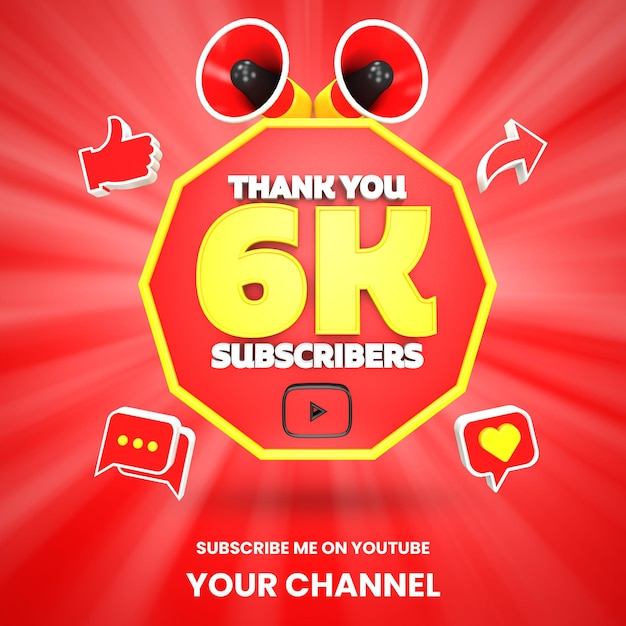 Thank you 6k youtube subscribers celebration 3d render isolated