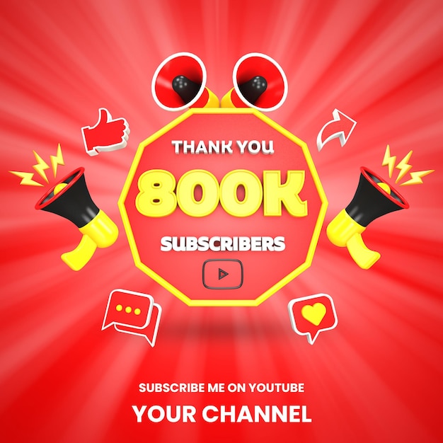 Thank you 800k youtube subscribers celebration 3d render isolated