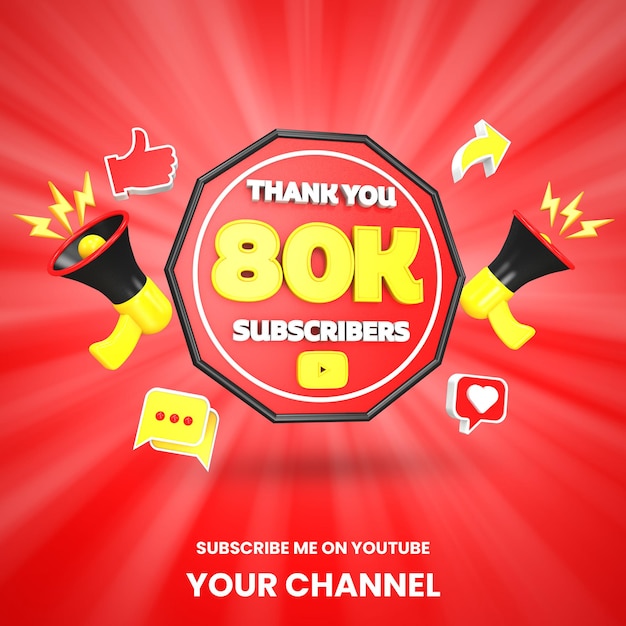 Thank you 80k youtube subscribers celebration 3d render isolated