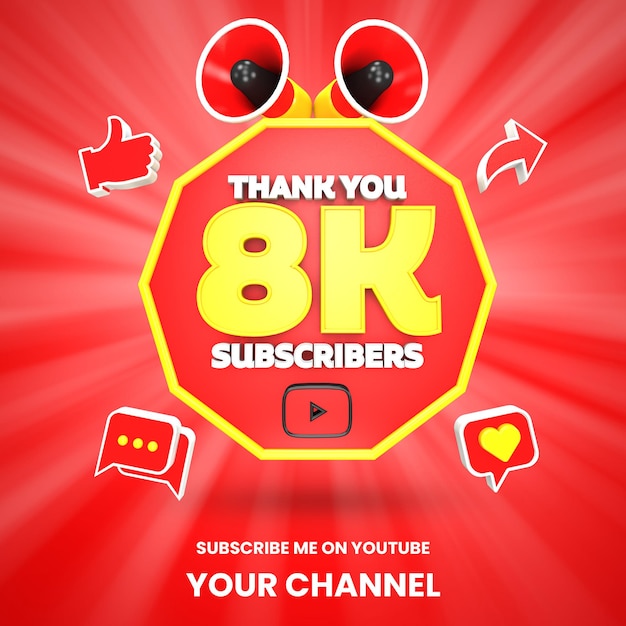 Thank you 8k youtube subscribers celebration 3d render isolated