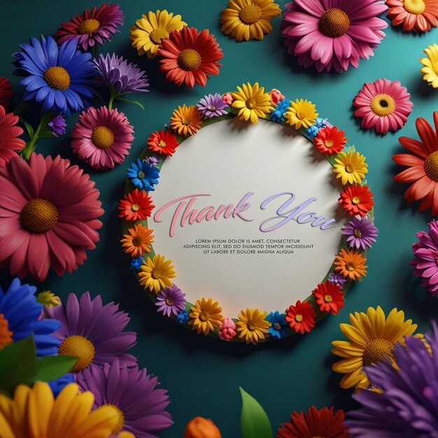 PSD a thank you card with colourful flowers