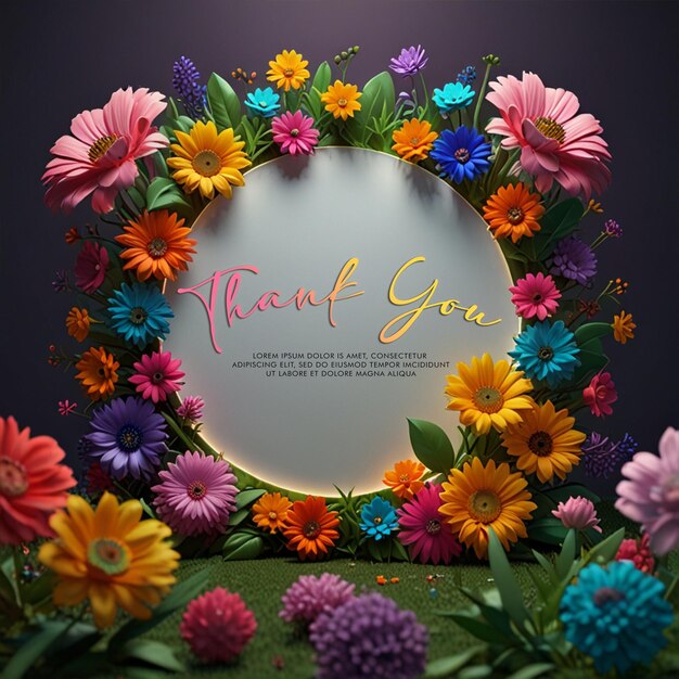 PSD a thank you card with colourful flowers