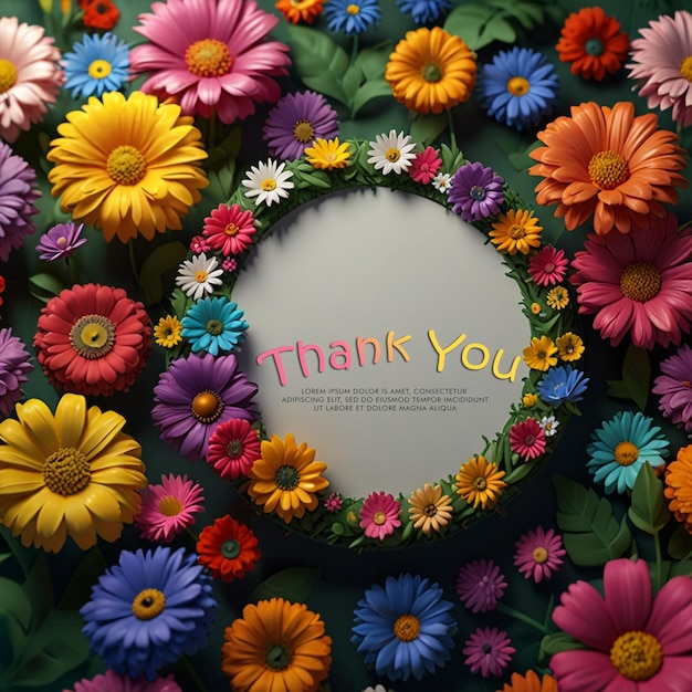 PSD a thank you card with colourful flowers