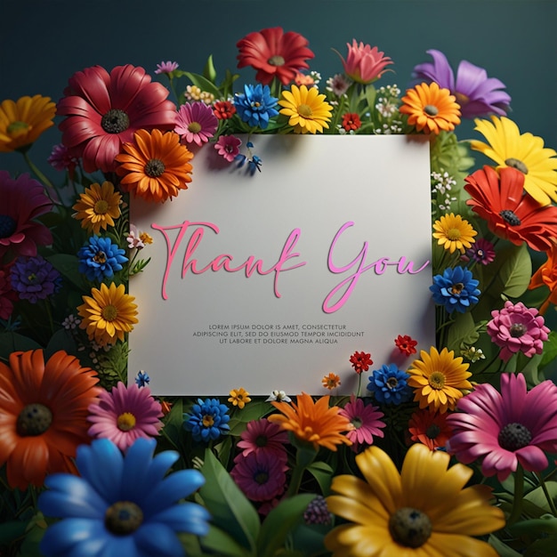 PSD a thank you card with colourful flowers