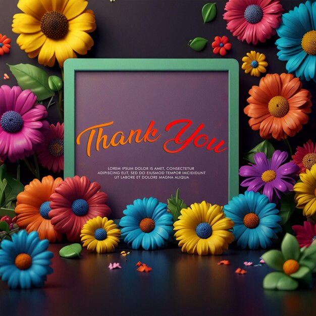 PSD a thank you card with colourfull flowers