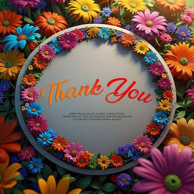 PSD a thank you card with colourfull flowers