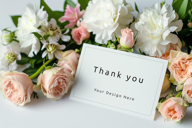 PSD a thank you card with a white card that says thank you