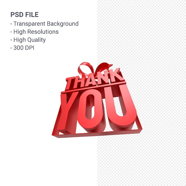 Thank you with bow and ribbon 3d design isolated