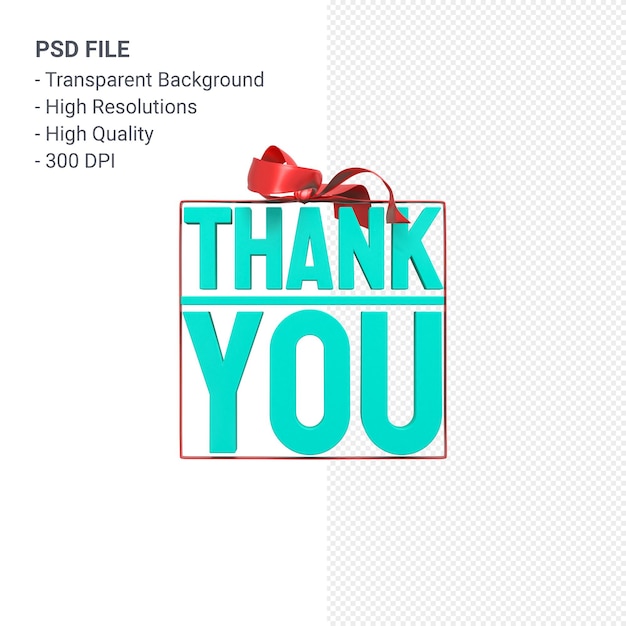 Thank you with bow and ribbon 3d design