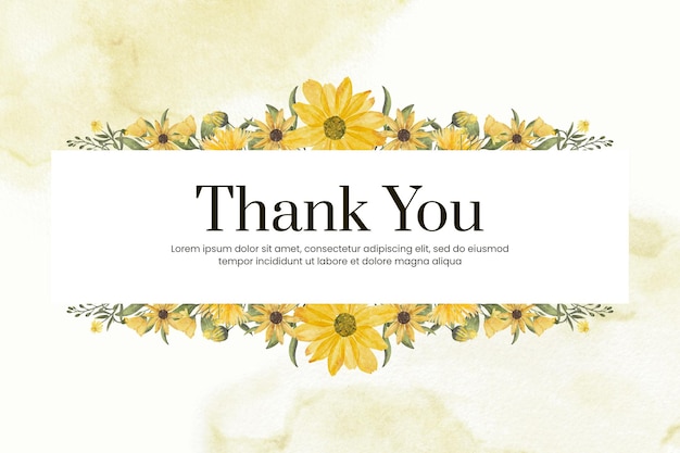 Thanks Card Template with Yellow Flower Watercolor