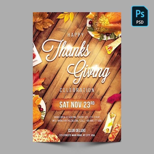 PSD thanks giving party flyer or poster template