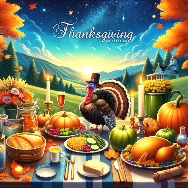 Thanksgiving and autumn decoration concept with illustration background