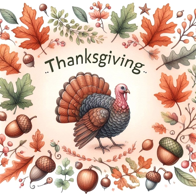 a thanksgiving card with a turkey and leaves on it