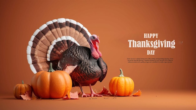 PSD thanksgiving day background design with turkey and pumpkin